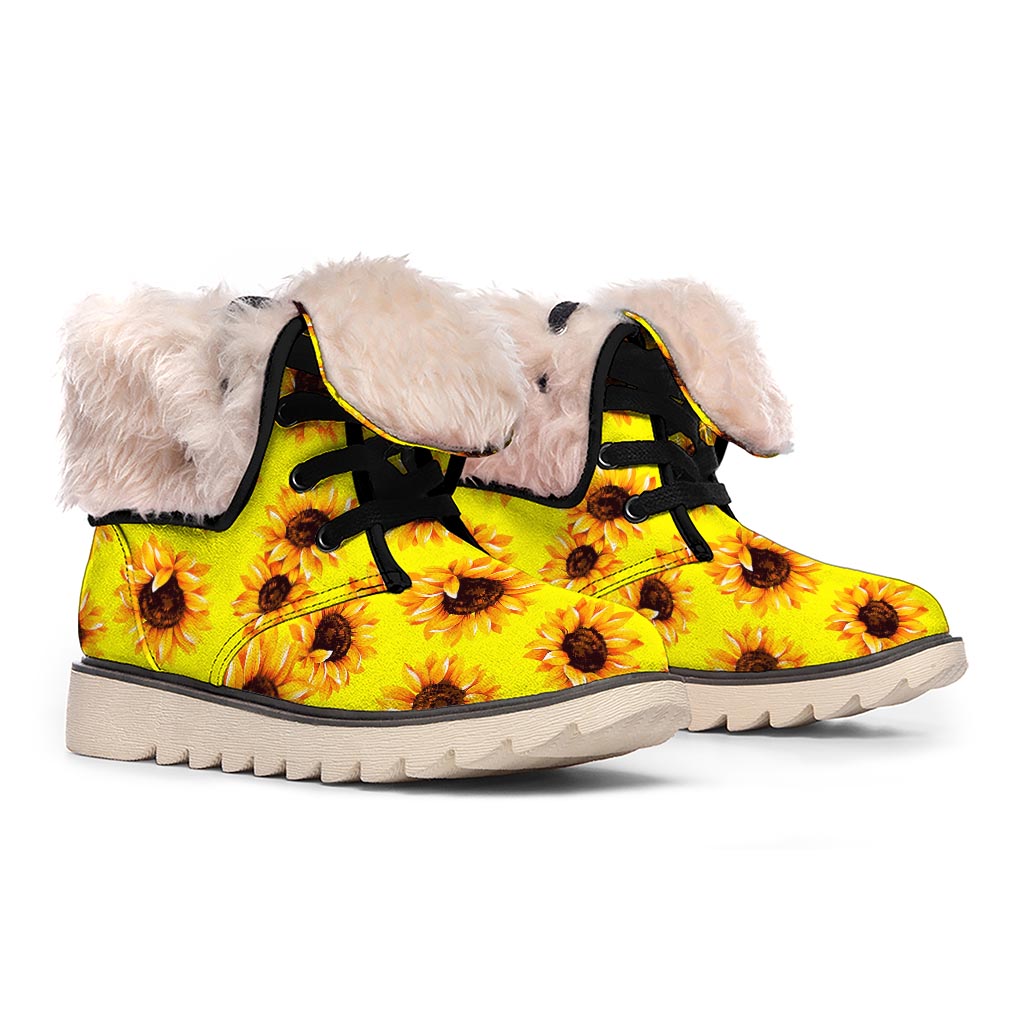 Yellow Sunflower Pattern Print Winter Boots