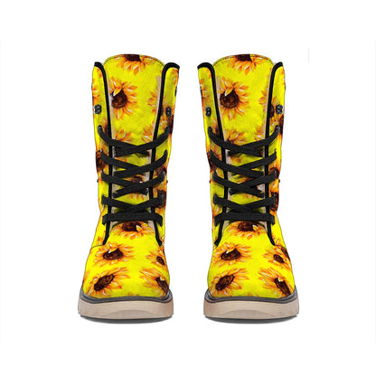Yellow Sunflower Pattern Print Winter Boots