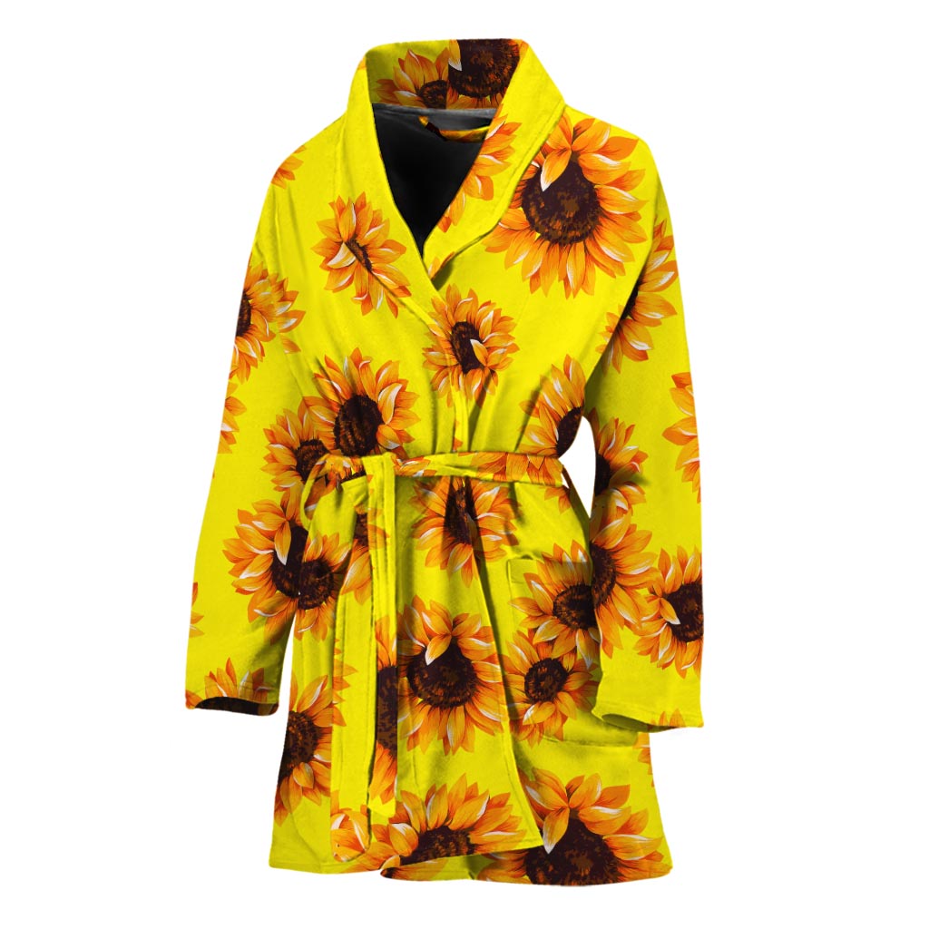 Yellow Sunflower Pattern Print Women's Bathrobe