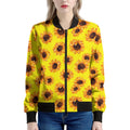 Yellow Sunflower Pattern Print Women's Bomber Jacket
