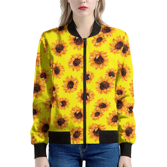 Yellow Sunflower Pattern Print Women's Bomber Jacket