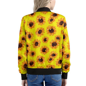 Yellow Sunflower Pattern Print Women's Bomber Jacket