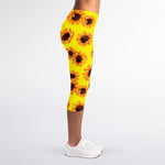 Yellow Sunflower Pattern Print Women's Capri Leggings