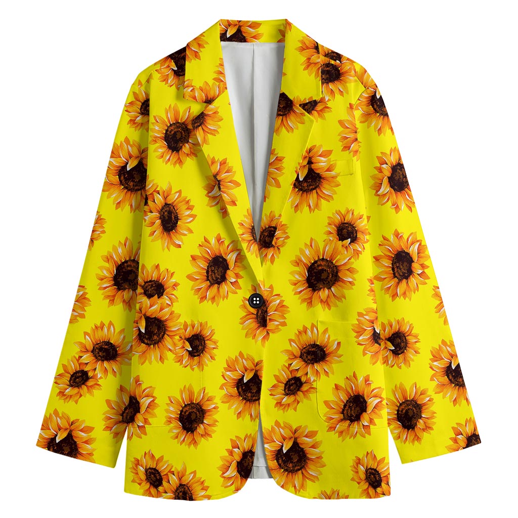 Yellow Sunflower Pattern Print Women's Cotton Blazer