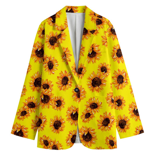 Yellow Sunflower Pattern Print Women's Cotton Blazer