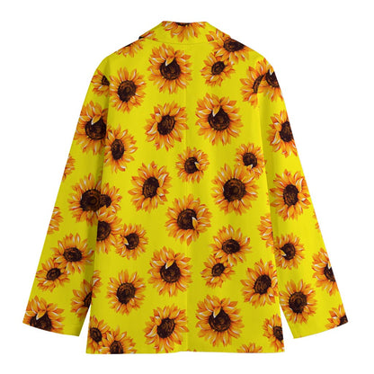 Yellow Sunflower Pattern Print Women's Cotton Blazer