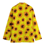 Yellow Sunflower Pattern Print Women's Cotton Blazer