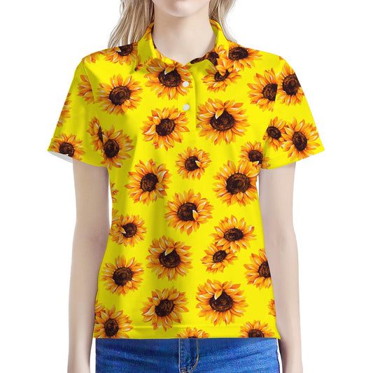 Yellow Sunflower Pattern Print Women's Polo Shirt