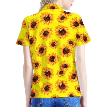 Yellow Sunflower Pattern Print Women's Polo Shirt