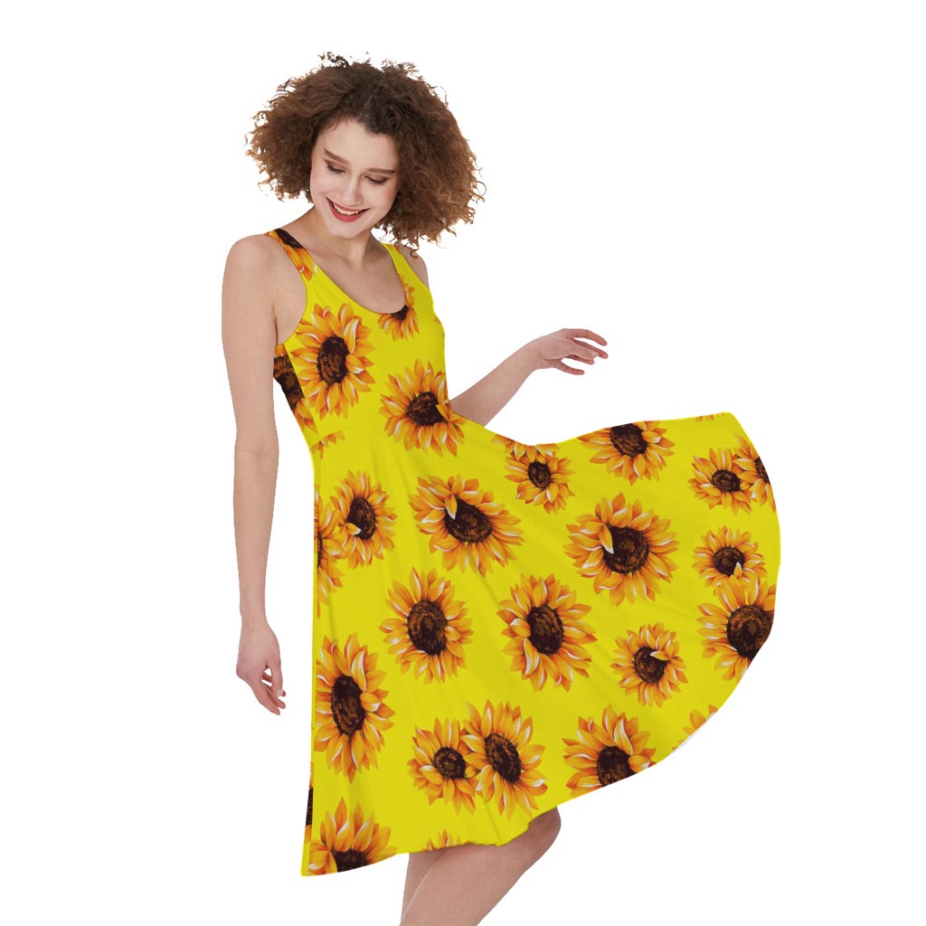 Yellow Sunflower Pattern Print Women's Sleeveless Dress