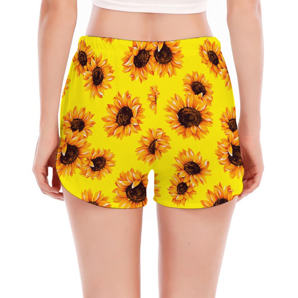 Yellow Sunflower Pattern Print Women's Split Running Shorts