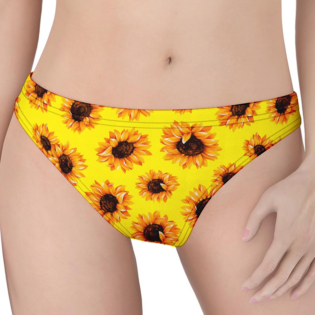 Yellow Sunflower Pattern Print Women's Thong