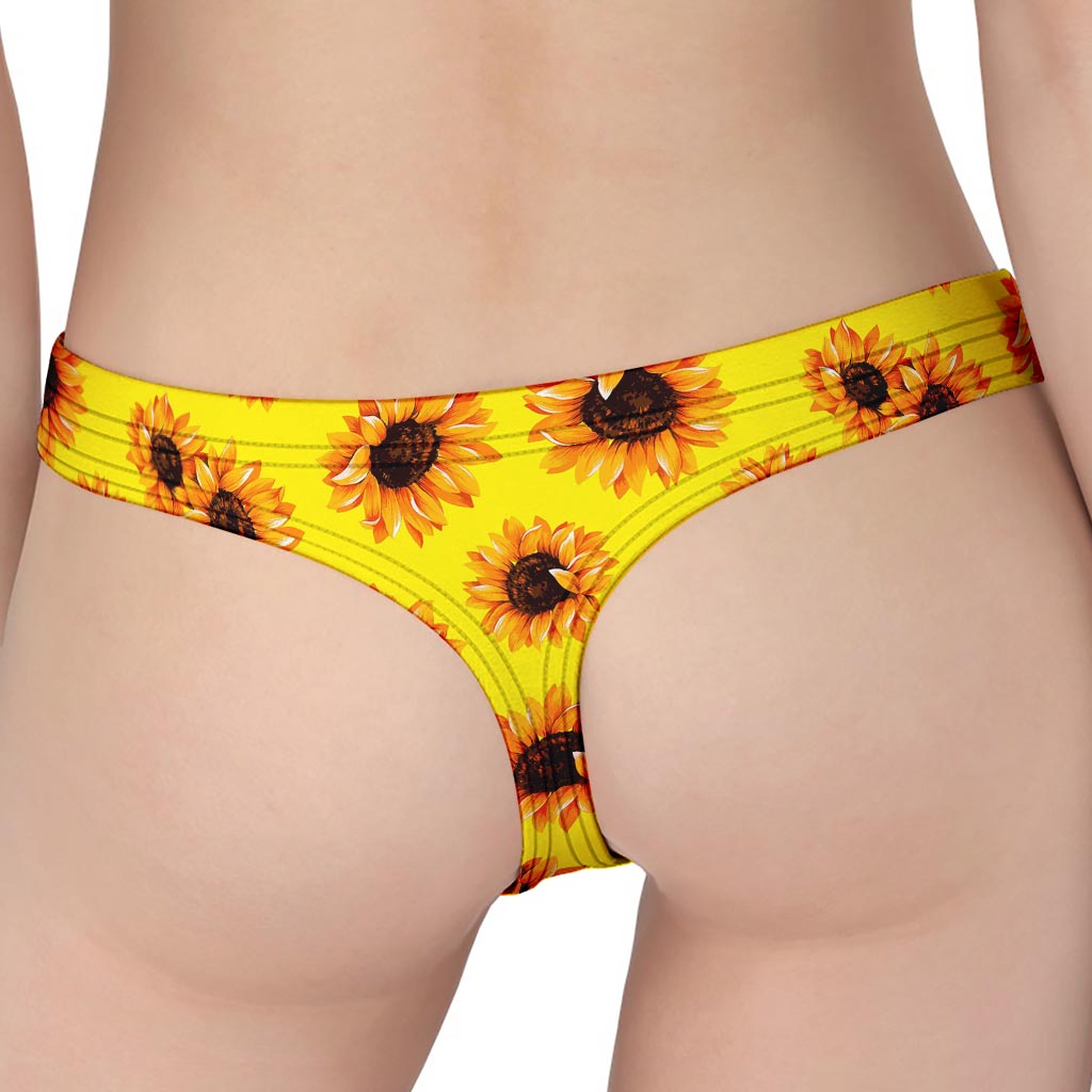 Yellow Sunflower Pattern Print Women's Thong