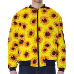 Yellow Sunflower Pattern Print Zip Sleeve Bomber Jacket