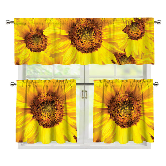 Yellow Sunflower Print 3 Piece Kitchen Curtains
