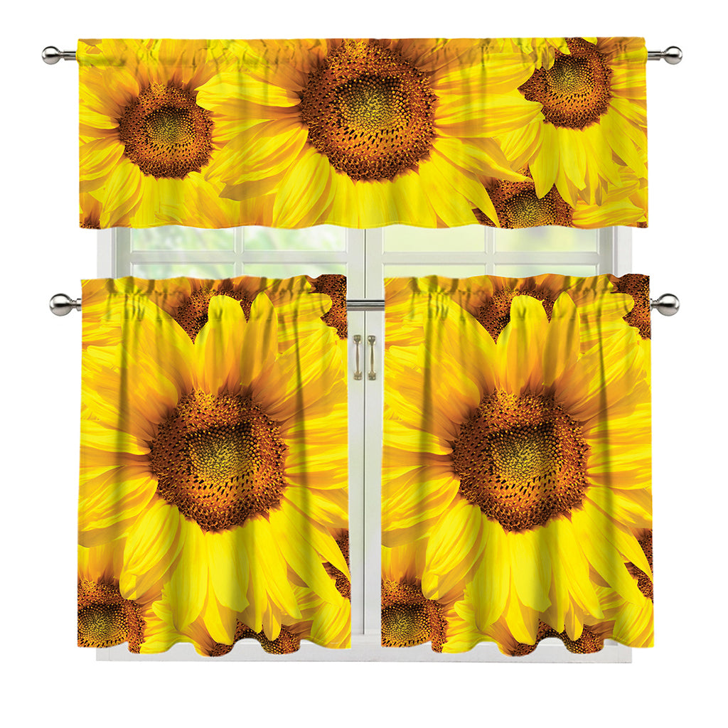 Yellow Sunflower Print 3 Piece Kitchen Curtains