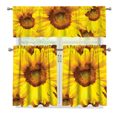 Yellow Sunflower Print 3 Piece Kitchen Curtains