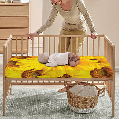 Yellow Sunflower Print Baby Crib Sheet