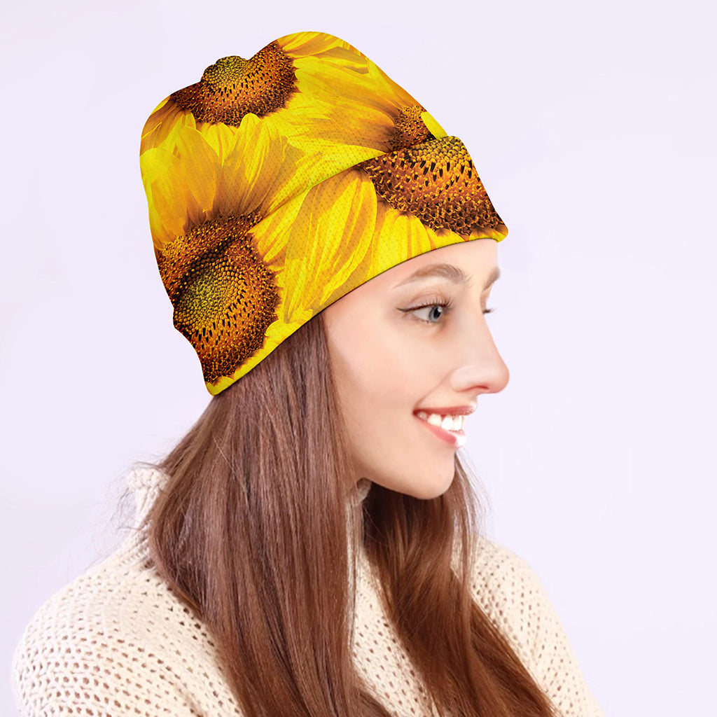 Yellow Sunflower Print Beanie