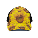 Yellow Sunflower Print Black Mesh Trucker Cap