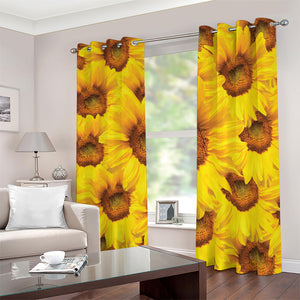 Yellow Sunflower Print Blackout Grommet Curtains
