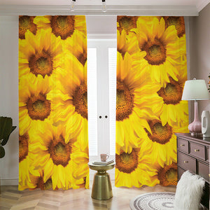 Yellow Sunflower Print Blackout Pencil Pleat Curtains