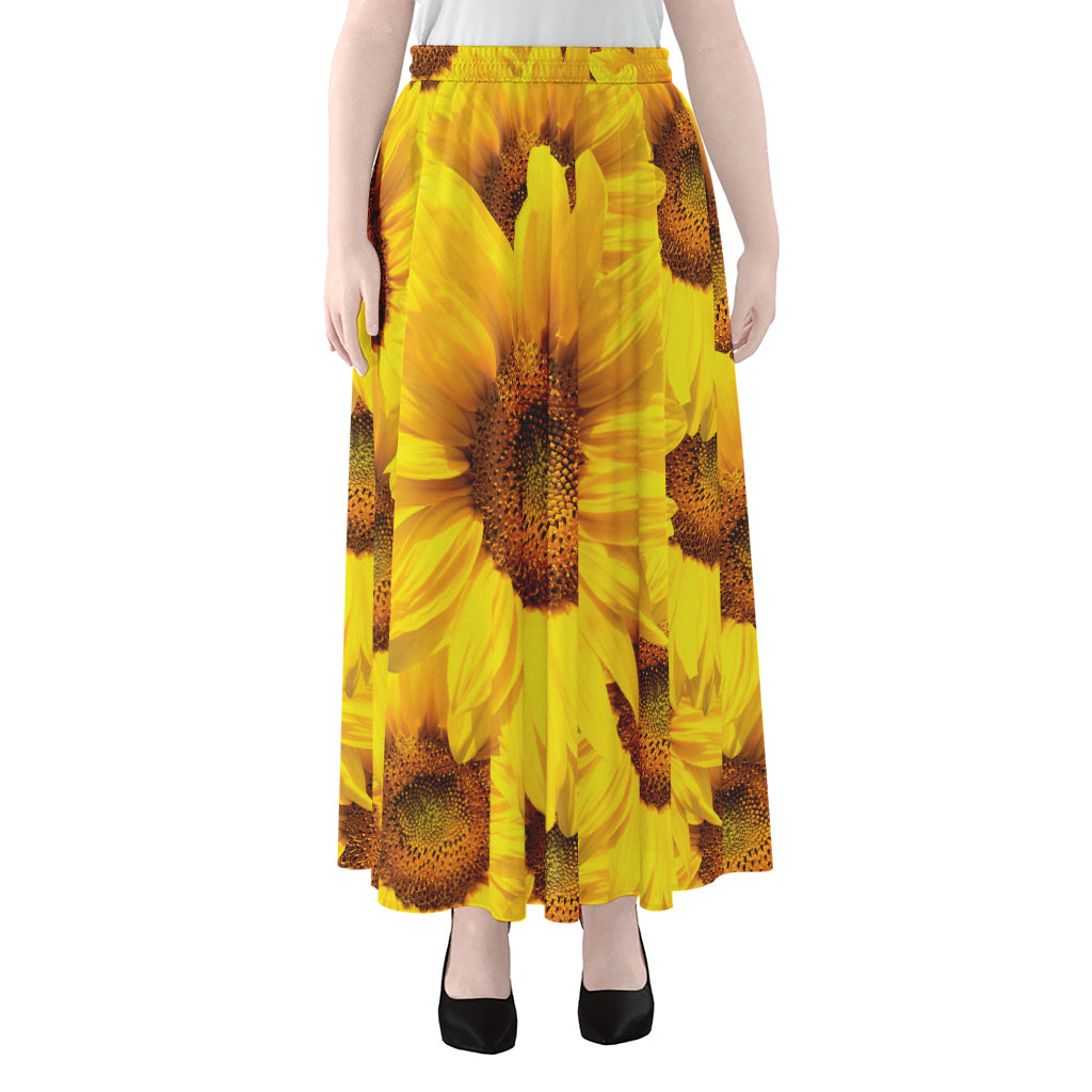 Yellow Sunflower Print Chiffon Maxi Skirt