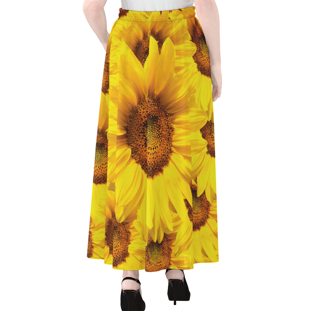 Yellow Sunflower Print Chiffon Maxi Skirt