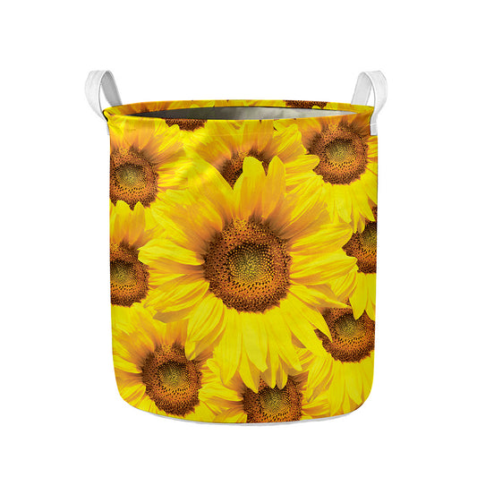 Yellow Sunflower Print Collapsible Laundry Basket
