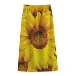 Yellow Sunflower Print Cotton Front Slit Maxi Skirt