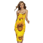 Yellow Sunflower Print Cross Back Cami Dress