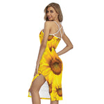Yellow Sunflower Print Cross Back Cami Dress