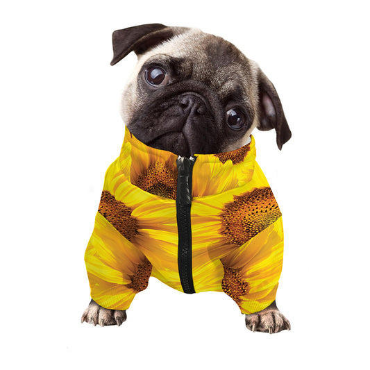 Yellow Sunflower Print Dog Zip Up Jacket