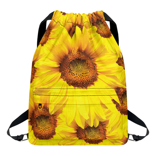 Yellow Sunflower Print Drawstring Backpack