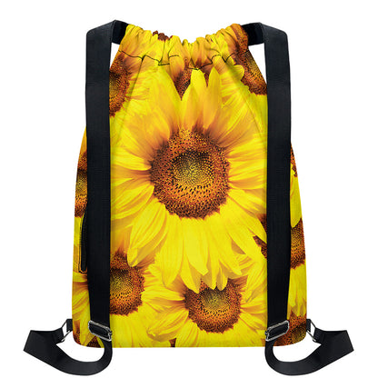 Yellow Sunflower Print Drawstring Backpack