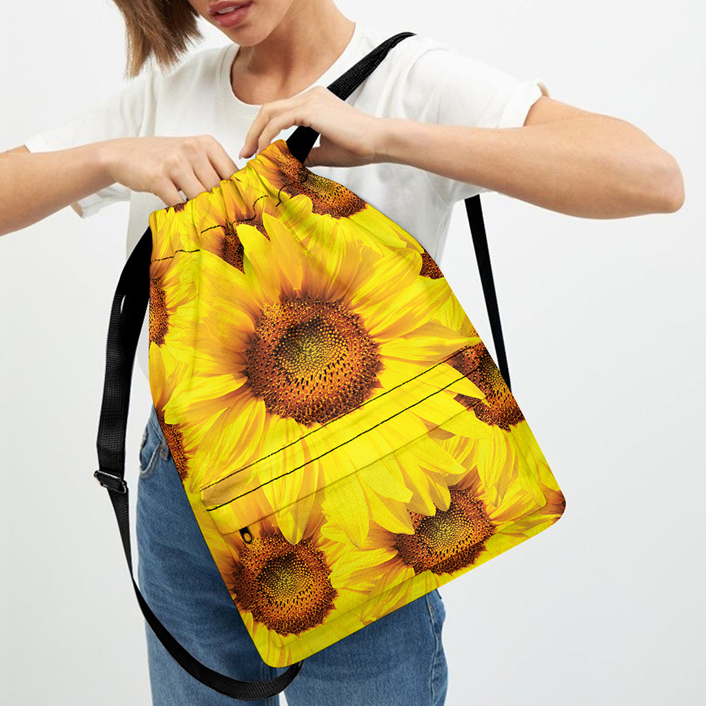 Yellow Sunflower Print Drawstring Backpack