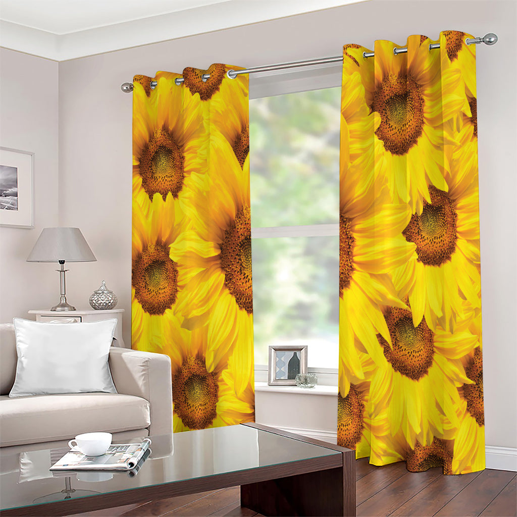 Yellow Sunflower Print Extra Wide Grommet Curtains