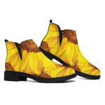 Yellow Sunflower Print Flat Ankle Boots