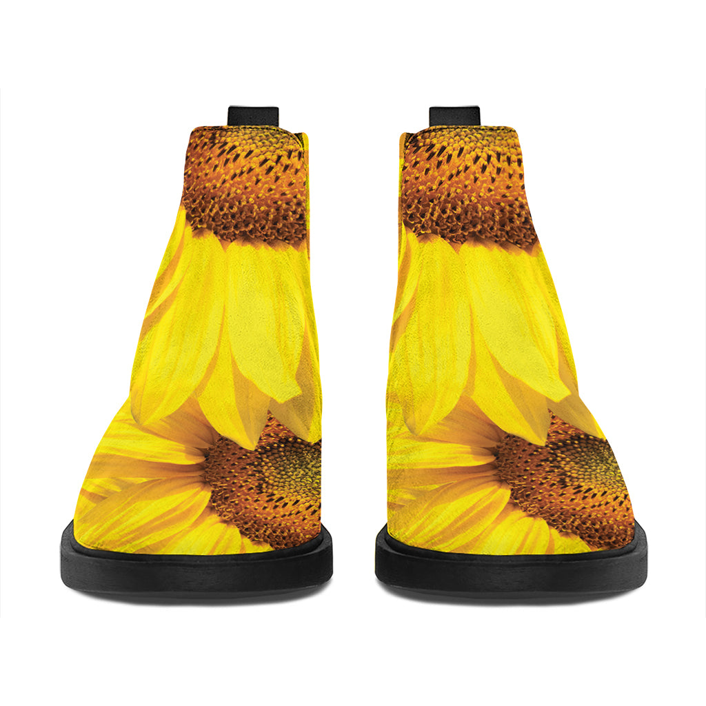 Yellow Sunflower Print Flat Ankle Boots