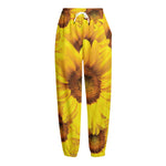 Yellow Sunflower Print Fleece Lined Knit Pants