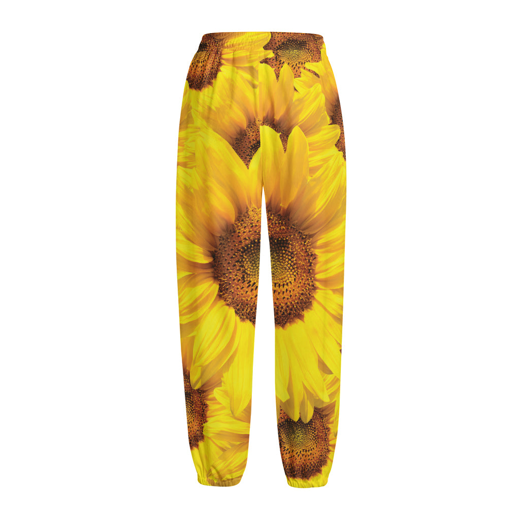 Yellow Sunflower Print Fleece Lined Knit Pants