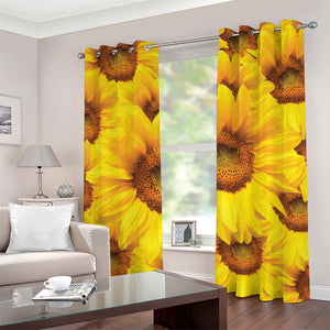 Yellow Sunflower Print Grommet Curtains
