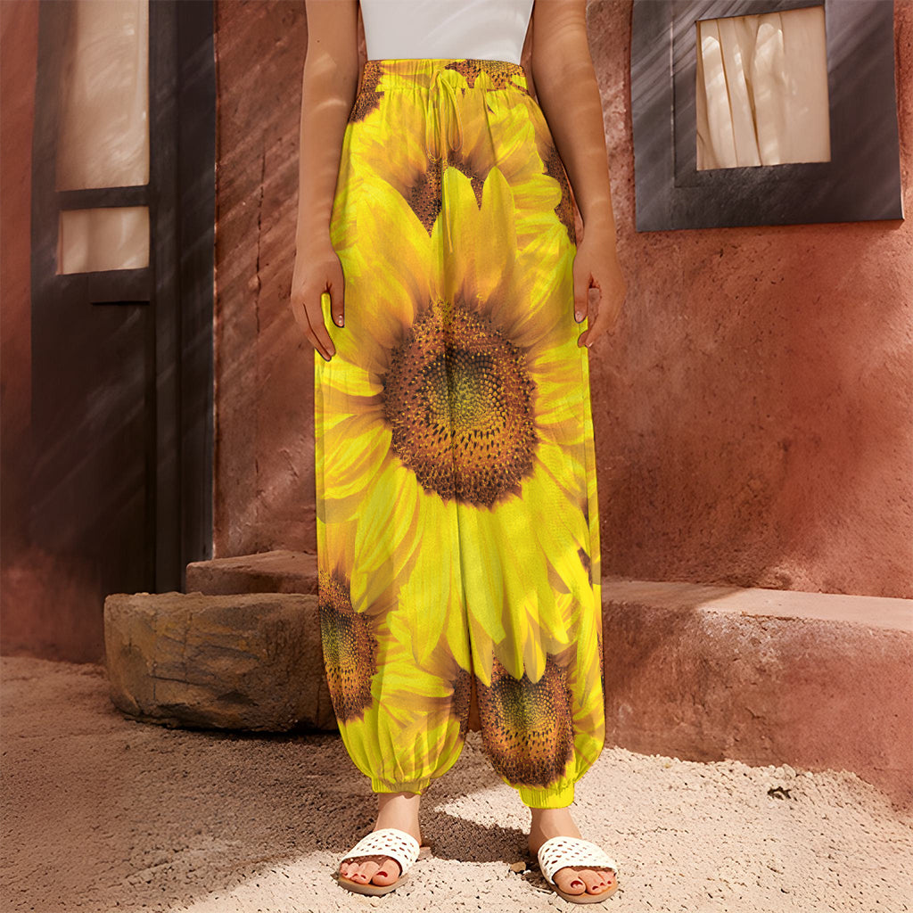 Yellow Sunflower Print Harem Pants