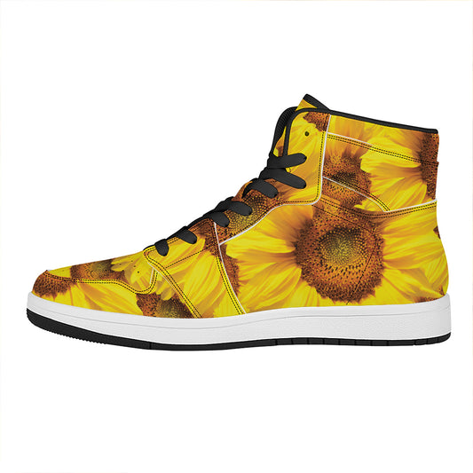 Yellow Sunflower Print High Top Leather Sneakers