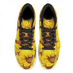 Yellow Sunflower Print High Top Leather Sneakers