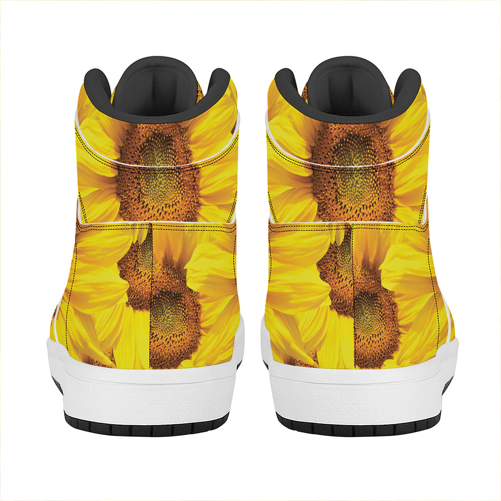 Yellow Sunflower Print High Top Leather Sneakers