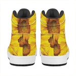 Yellow Sunflower Print High Top Leather Sneakers