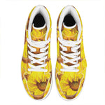 Yellow Sunflower Print High Top Leather Sneakers