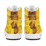 Yellow Sunflower Print High Top Leather Sneakers