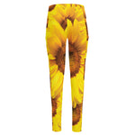 Yellow Sunflower Print High-Waisted Pocket Leggings